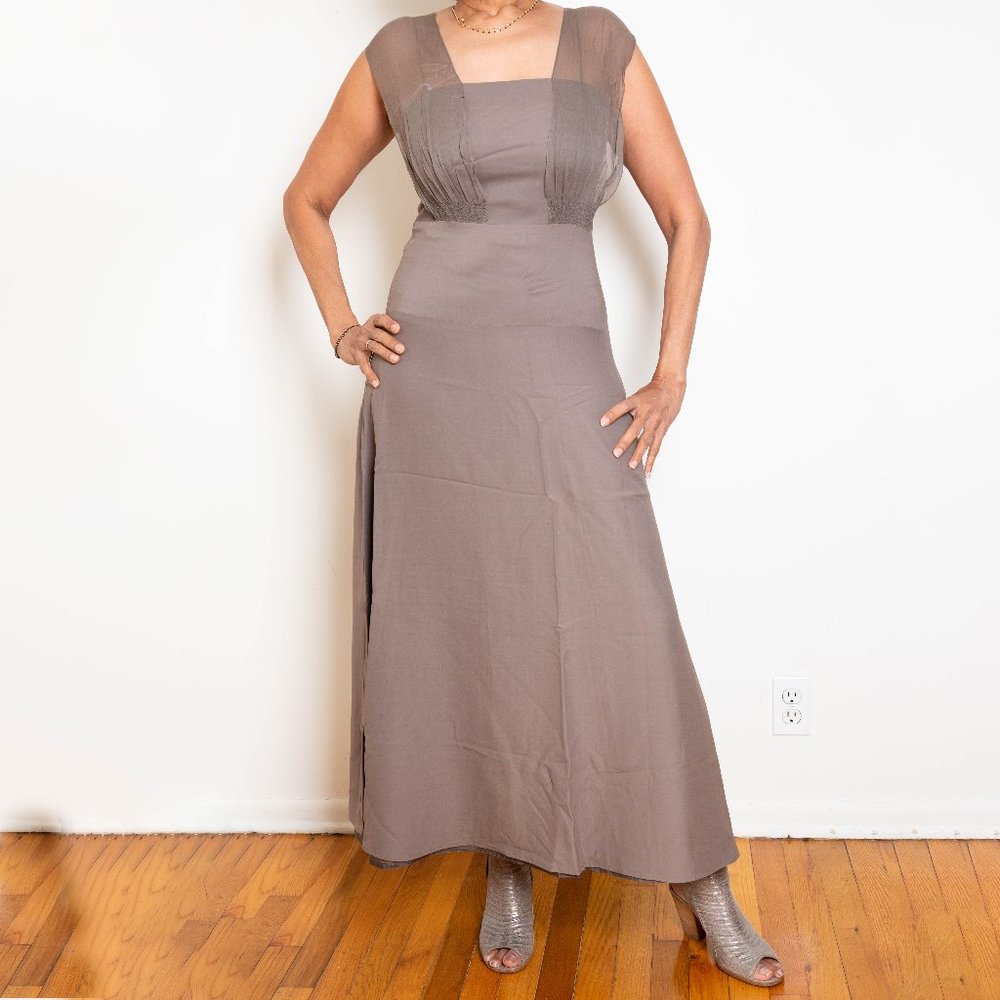 Morgane Le Fay Taupe Silk Long Dress, S
